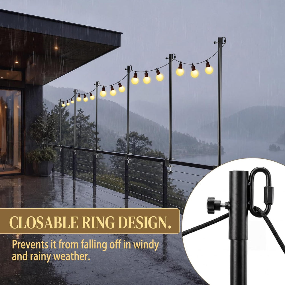 4 Pack Deck String Light Poles with Adjustable 3" Clamp, Outdoor Light P...
