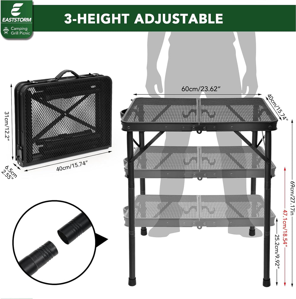 Folding Grill Table for Outside, 3 Height Adjustable,Small Camping Table with...