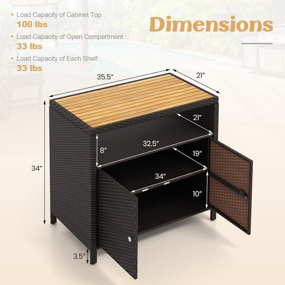 Tangkula Rattan Outdoor Storage Cabinet, Patiojoy Outdoor Cabinet with Acacia...