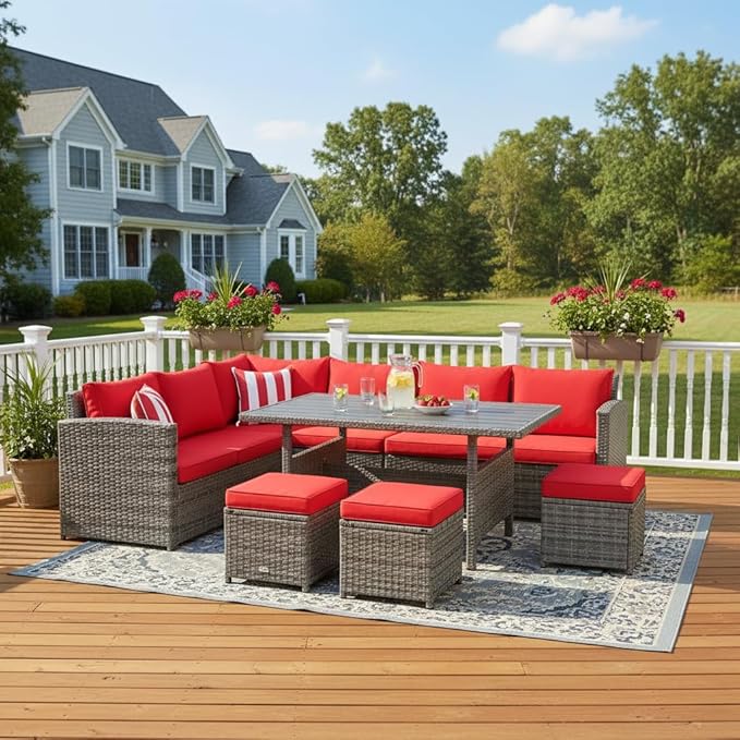 Tangkula 7 Pieces Patio Furniture Set, Outdoor Sectional Rattan Sofa Set with...