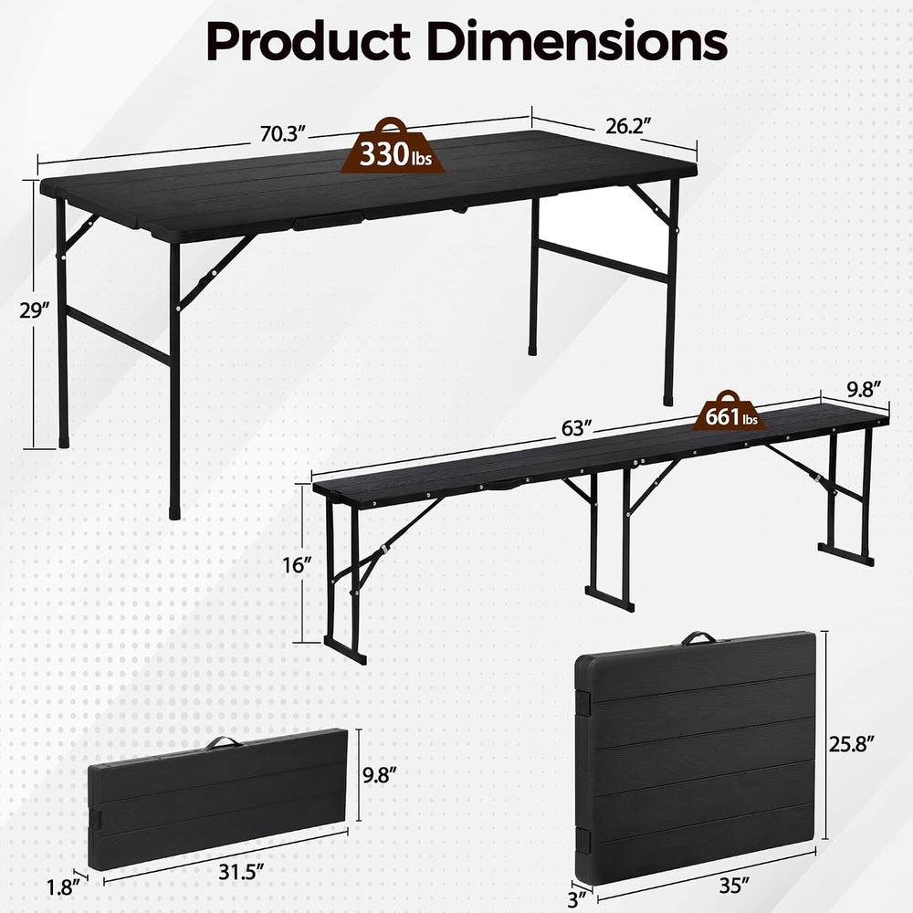 ZENY Folding Picnic Table Set with 2 Benches
