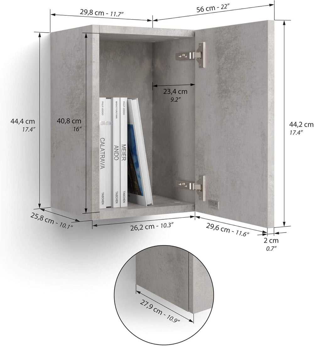 Mobili Fiver, Iacopo Cube wall Unit with Door, Concrete Effect, Grey, Made in...