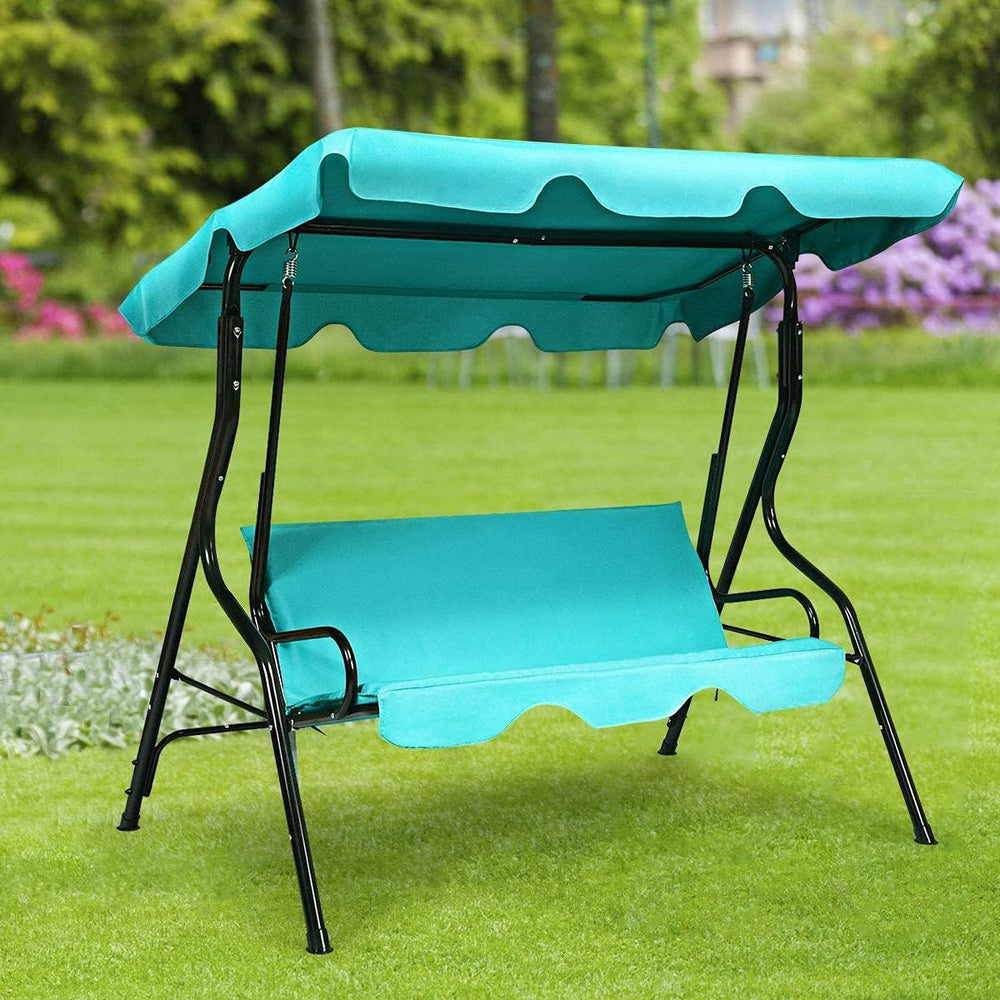 3-Seater Canopy Swing Chair, Waterproof Outdoor Swing Cushioned Seat with Adj...
