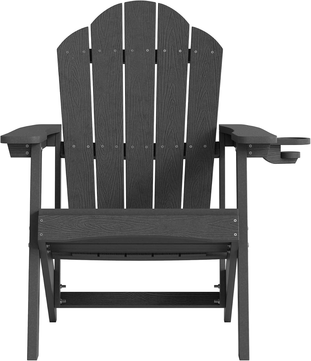 Set of 4 Adirondack Chairs with Hidden Cup Holders, High Back, Black
