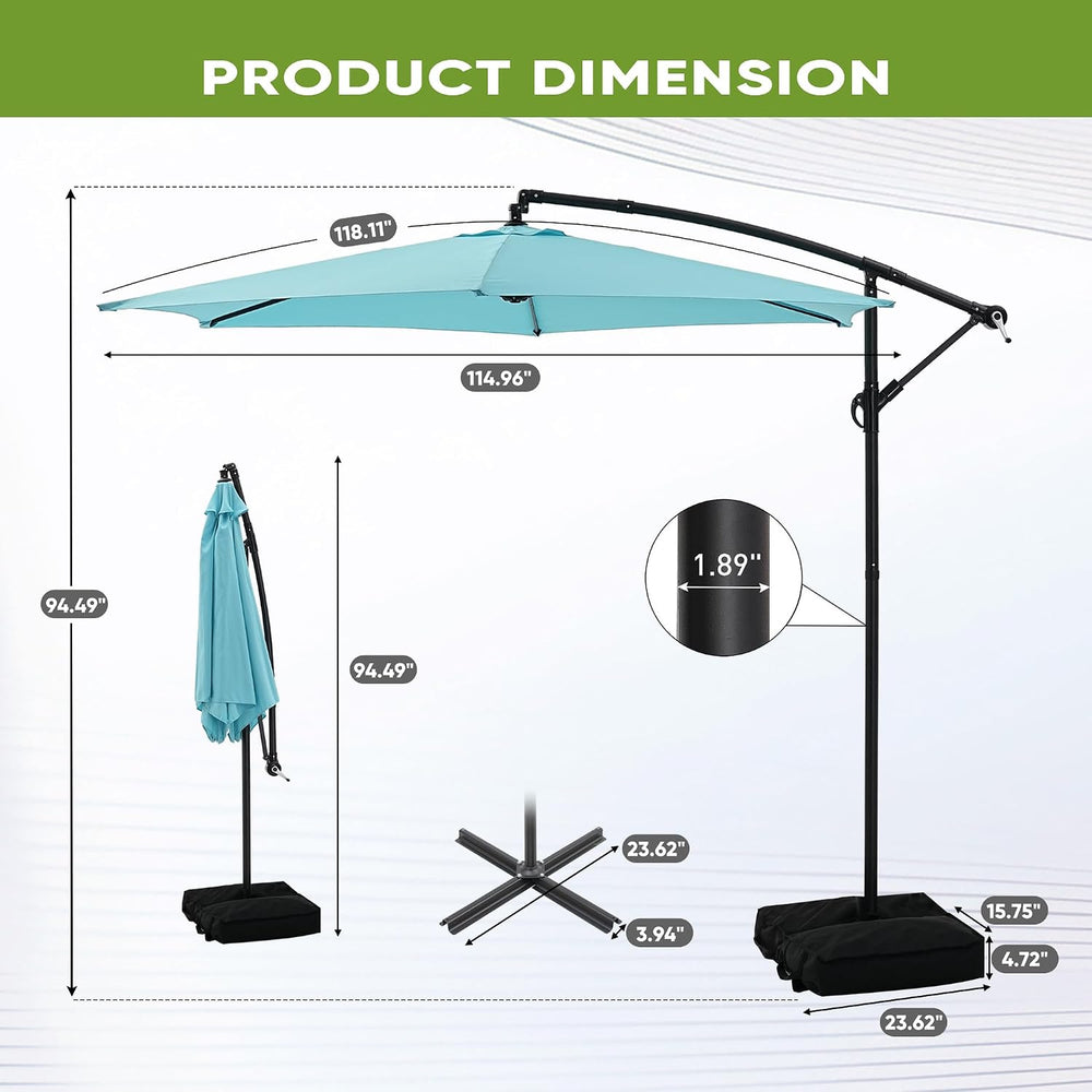 10FT Cantilever Offset Patio Outdoor Umbrella with Base Included