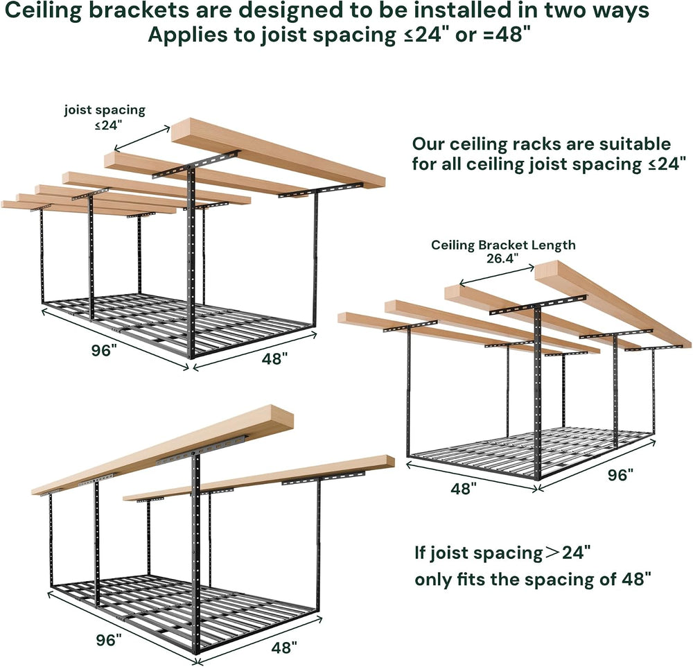 SunsGrove 4x8 Garage Storage Overhead Rack Organization, Adjustable Ceiling M...