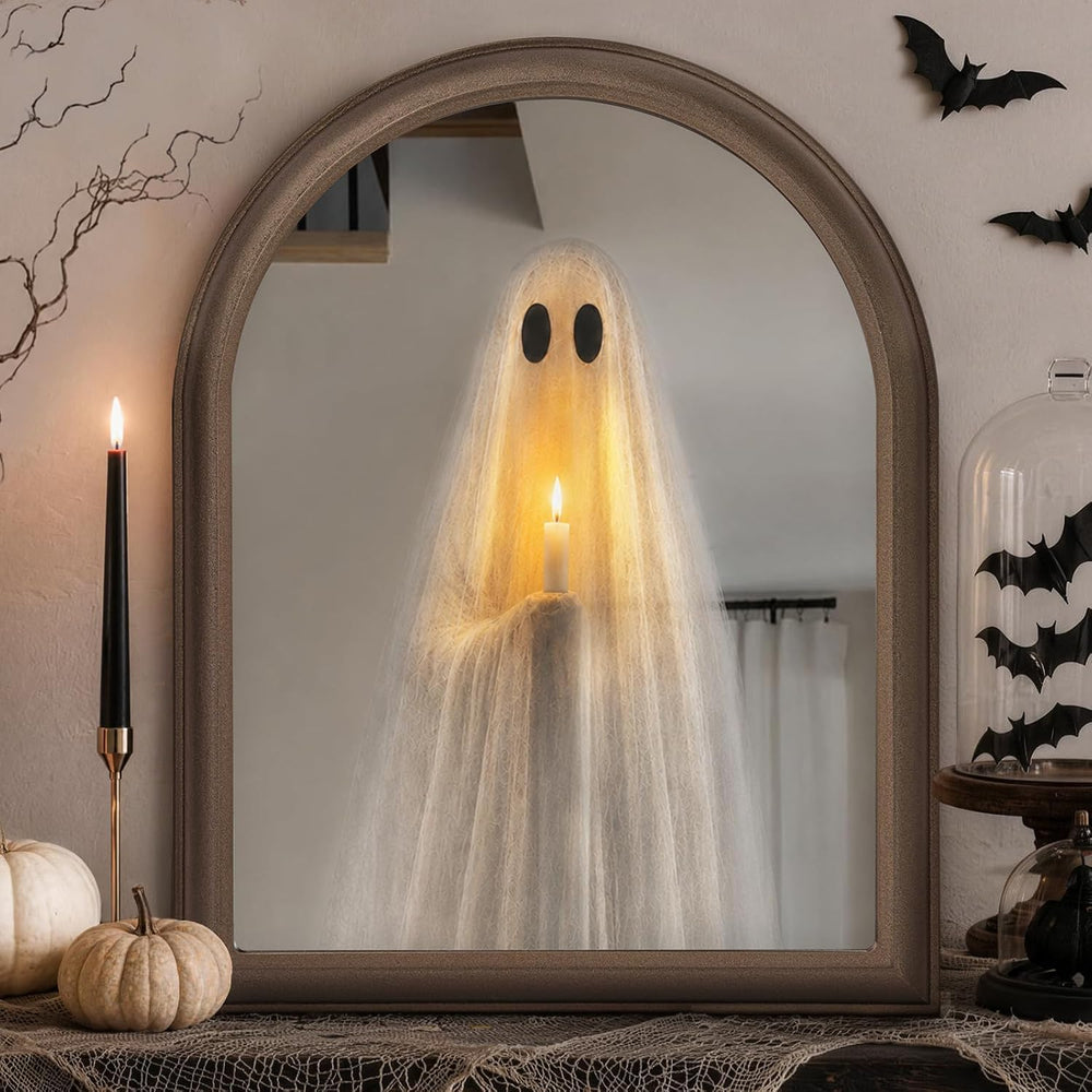 ORIENTAL CHERRY Halloween Decor - 11" x 13.8" Light Up Ghost Mirror