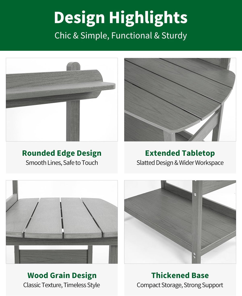 HIPS Outdoor Potting Table Bench with 3-Tier Storage Gray