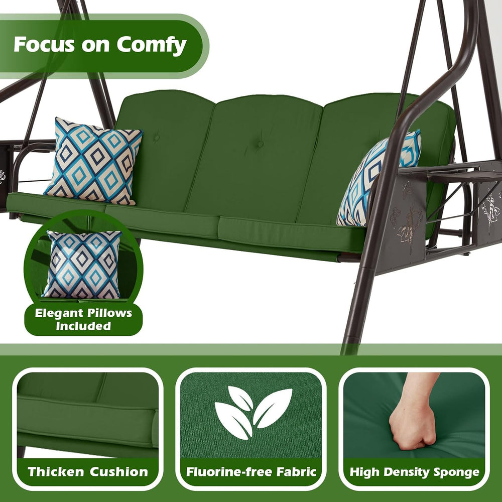 ZZW 3-Seat Patio Porch Swing 800LBS Outdoor Swing with Stand w/Canopy & A...