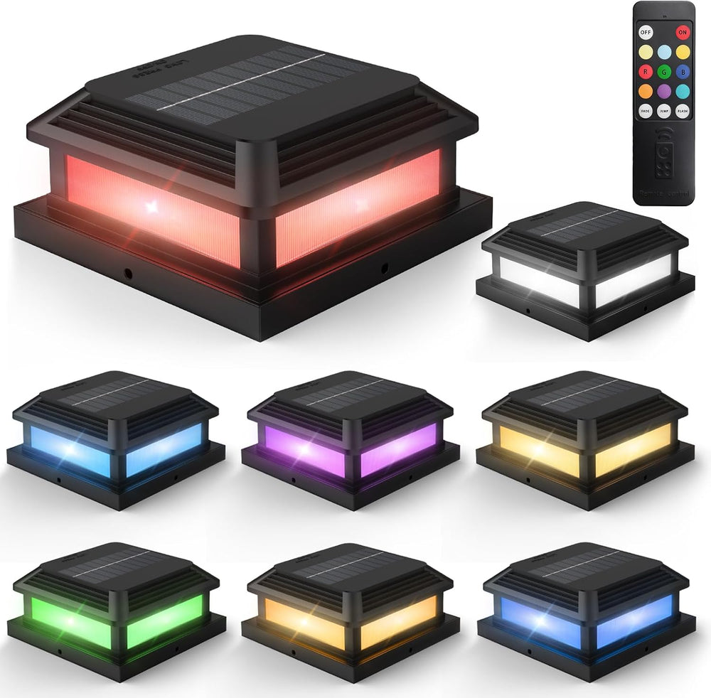 Solar Post Cap Lights with Remote, 9 Colors 3 Modes Changing Solar Deck Light...