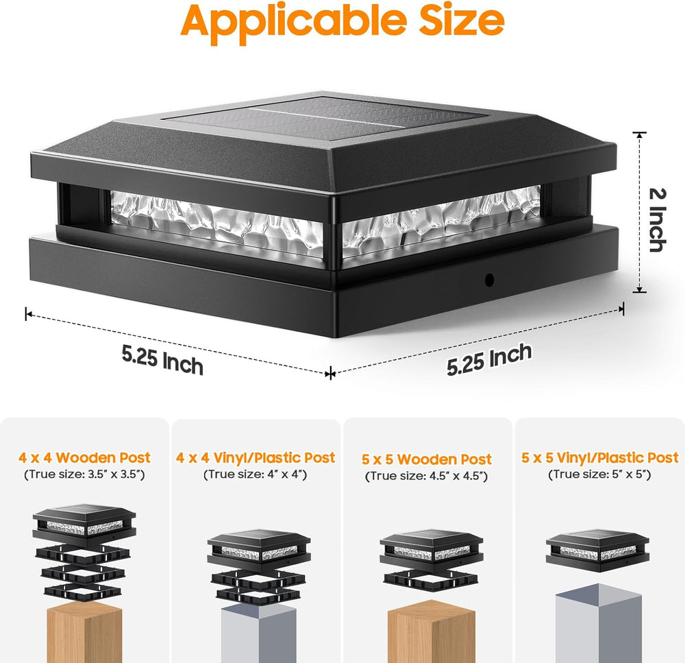 Bosceos Solar Post Cap Lights 6-Pack for 4x4 4.5x4.5 5x5 Posts, Black