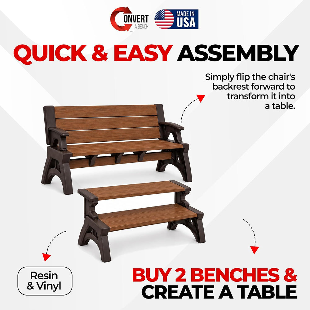 Convert-a-Bench 2-in-1 Outdoor Bench & Folding Picnic Table, Convertible