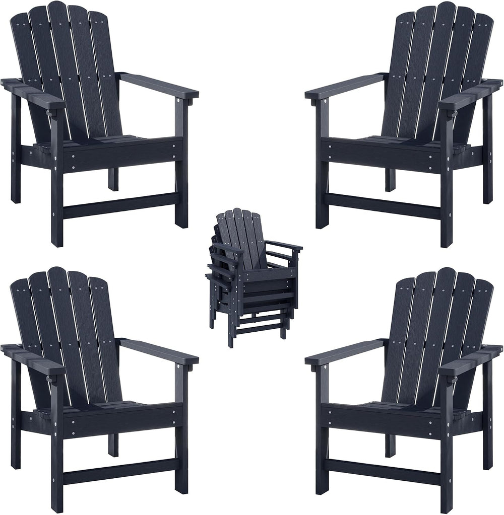 HDPE Stackable Adirondack Chairs Set of 4,Blue