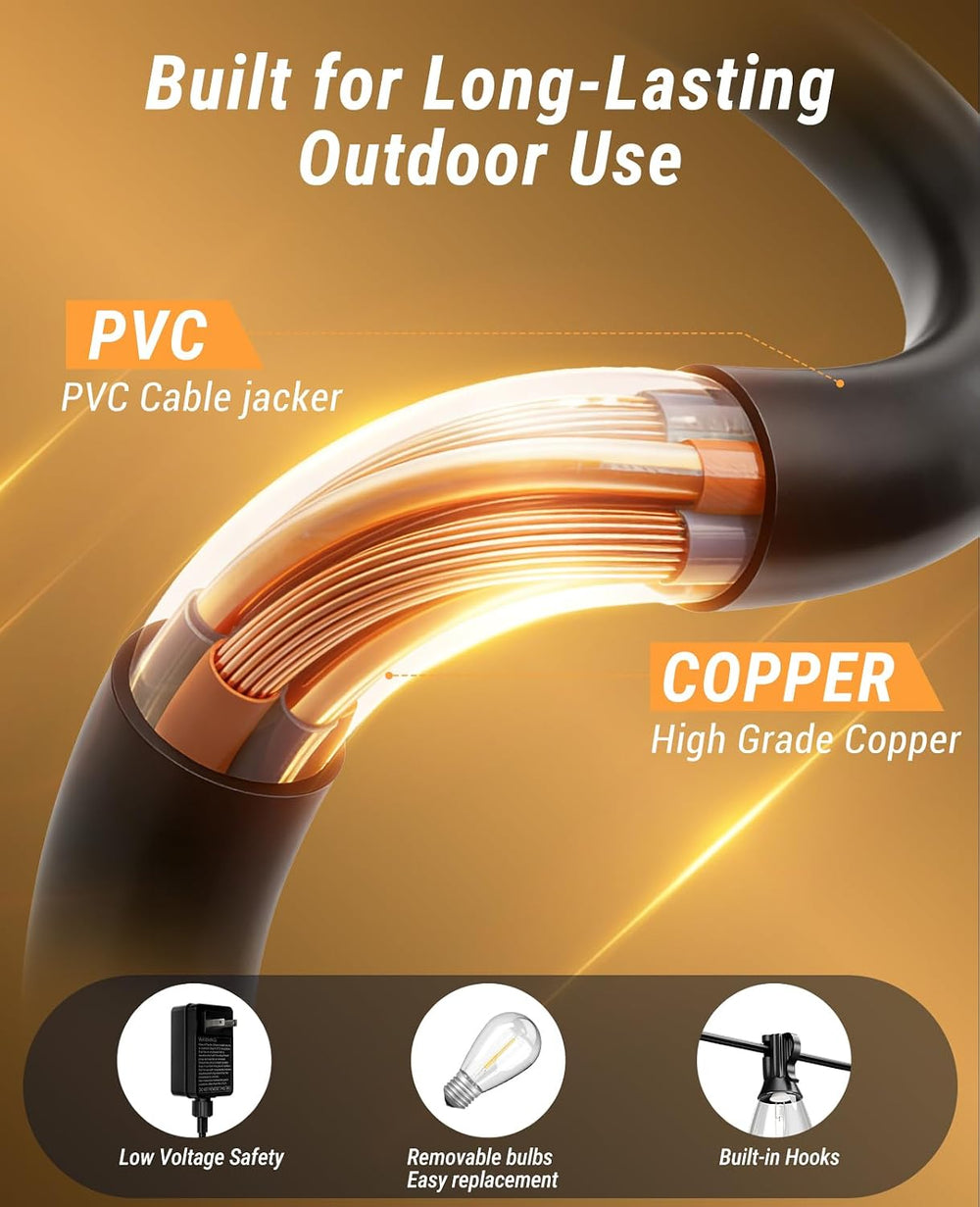Tenmiro 200FT LED Outdoor String Lights with Remote, 72+2 Shatterproof Bulbs ...