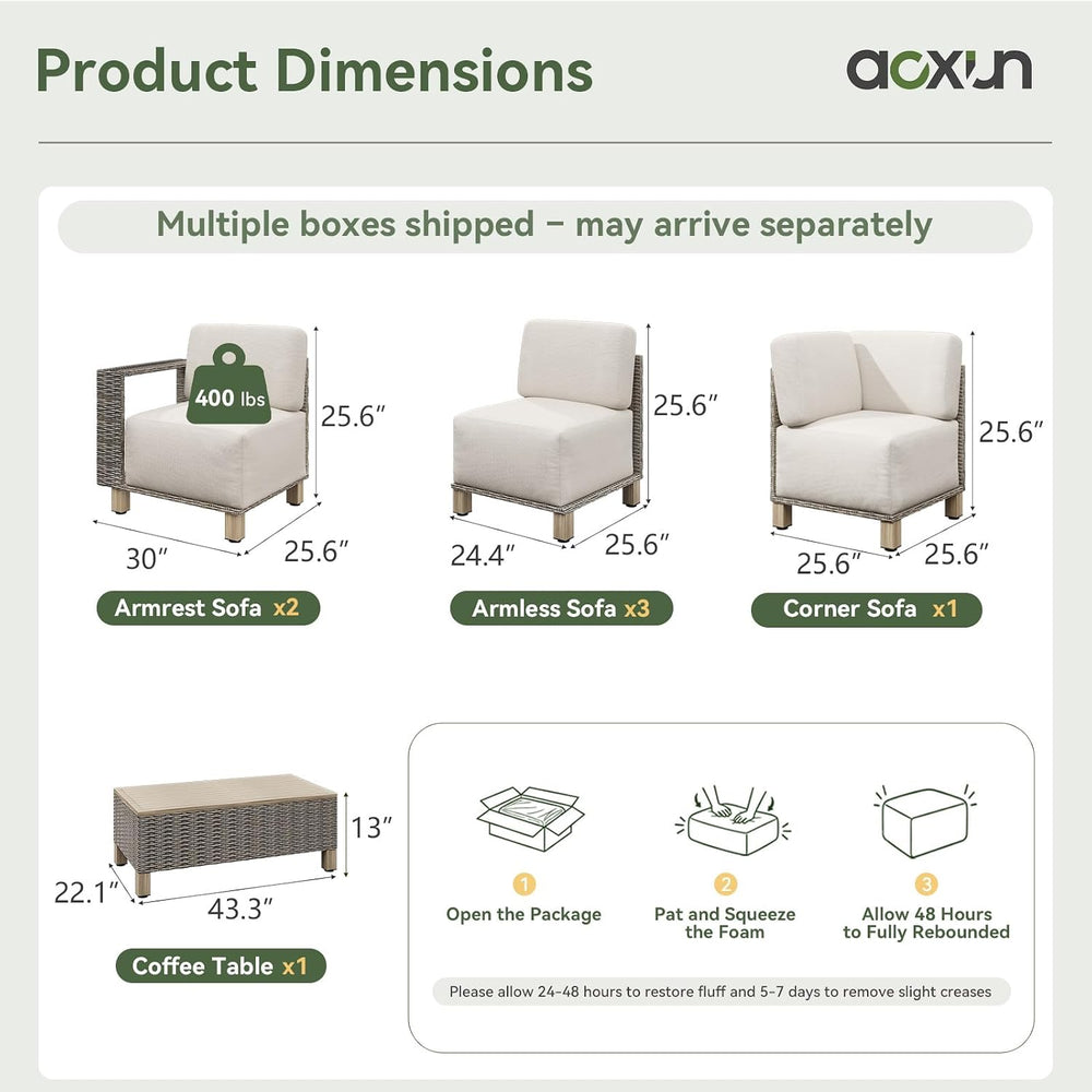 Aoxun Patio Sectional Furniture Set with 10'' Thick Cushions
