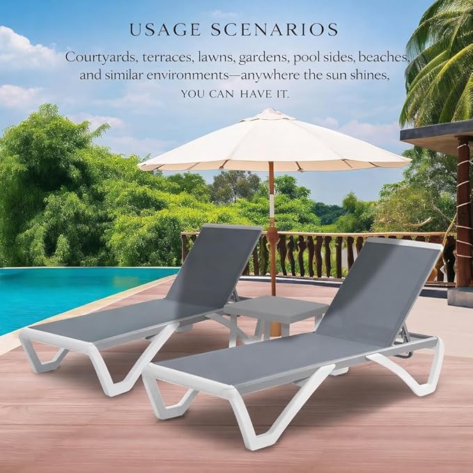 Kozyard Outdoor Chaise Lounge Chair, Full Flat Adjustable Patio Lounger with ...