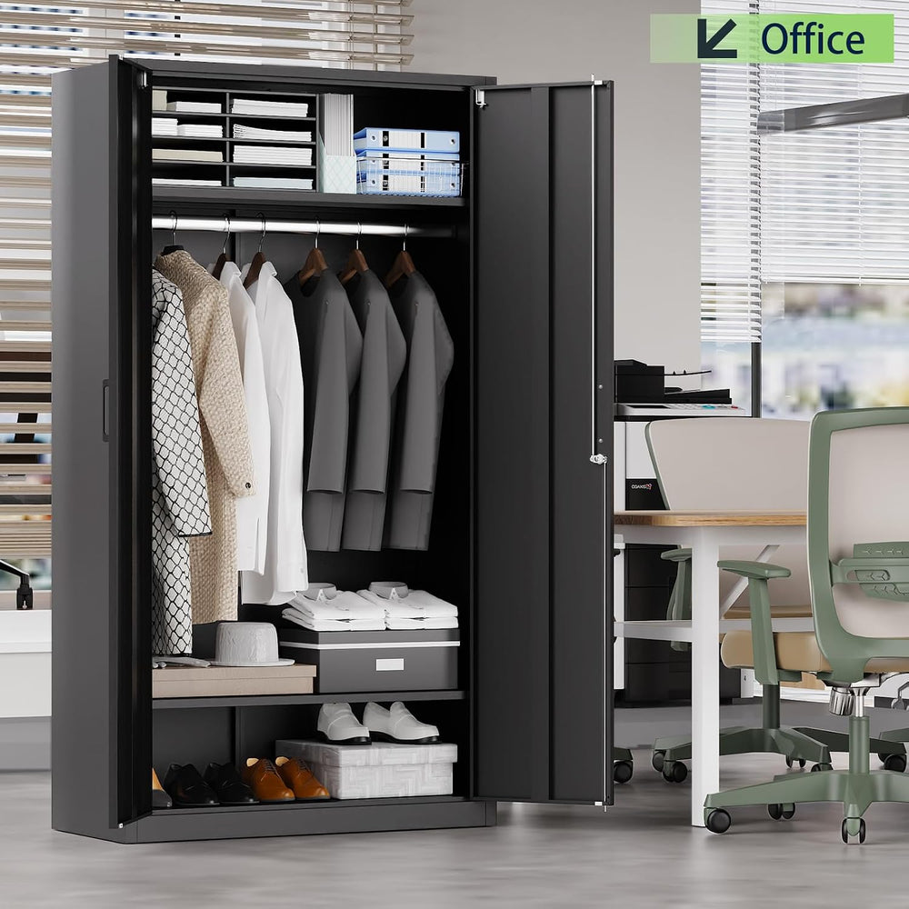 71" Tall Metal Wardrobe Closet with Lock,Steel Clothing Cabinet