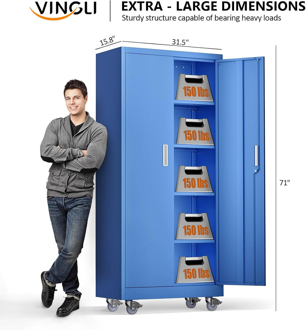 VINGLI Rolling Metal Storage Cabinet with Adjustable Shelves, 71'' Ta...