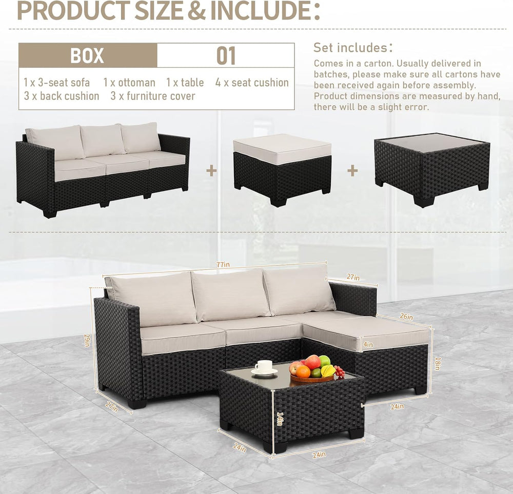 Oasishine Wicker Patio Furniture Patio Couch 3 Pieces Outdoor Sectional with ...