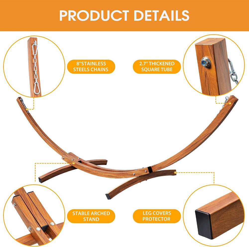 Lazy Daze 12 Ft Double Quick dry Hammock with Curved Steel Wood Grain Stand