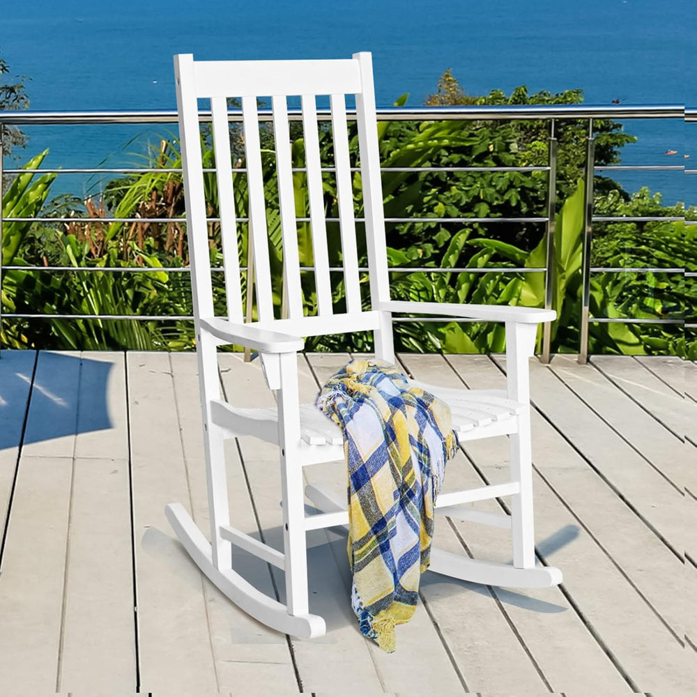 Tangkula Patio Rocking Chair, Solid Acacia Wood, White, 2 Pack