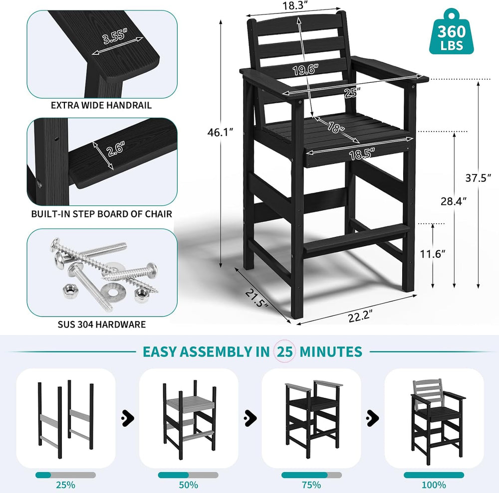 nevilywood 3 Pcs HDPE Bar Height Adirondack Chairs and Table Set, Black