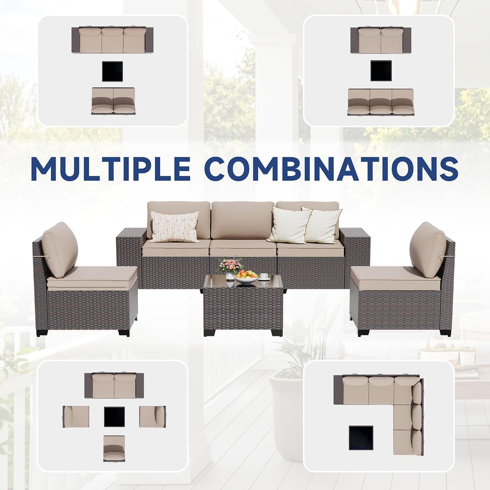 Kullavik 6PCS Outdoor Patio Furniture Set PE Wicker Rattan Sectional Sofa