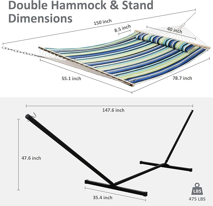 SUNCREAT Hammock with Stand 2 Person Heavy Duty, Freestanding Hammock with Sp...