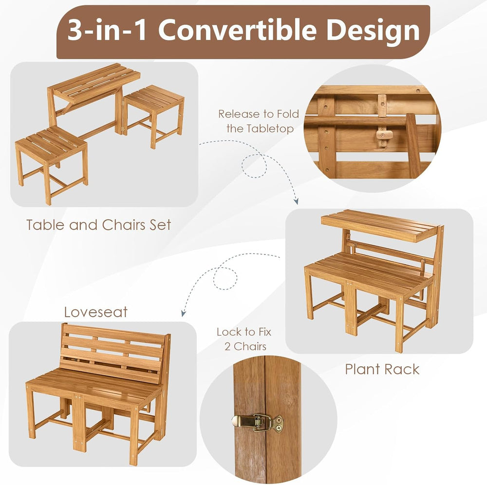 Tangkula 3-in-1 Convertible Bench Bar Table, Patio Convert A Bench