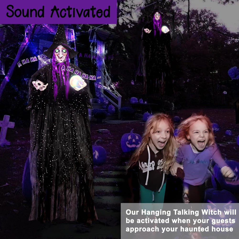 71” Halloween Hanging Talking Animatronics Witch with Sound Activated