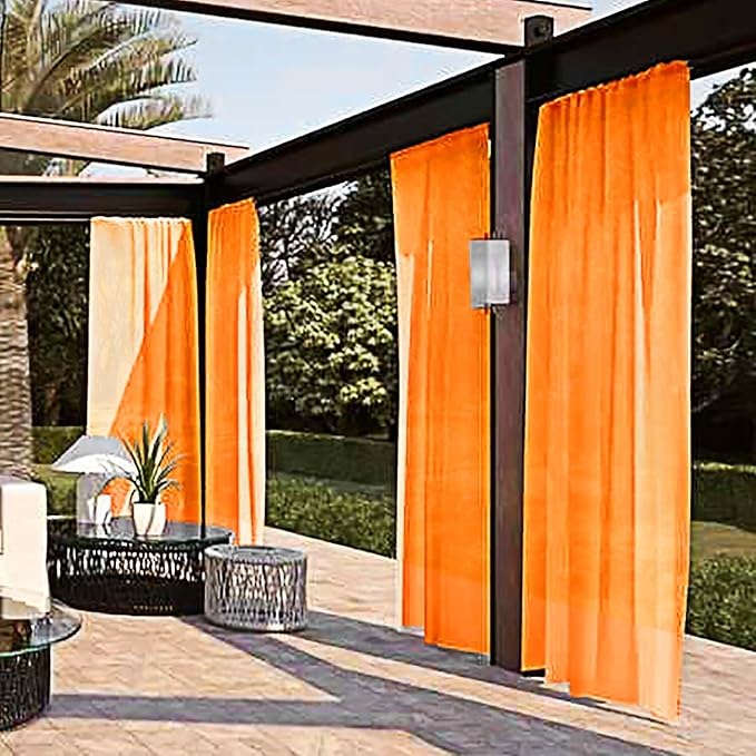 SpaceDresser Waterproof Outdoor Sheer Curtains for Patio - 2 Panels Rod Pocke...