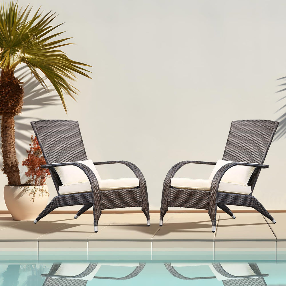 Adirondack Chairs Set 2 Outdoor Wicker Rattan Fire Pit Chairs Oversized Comfy...