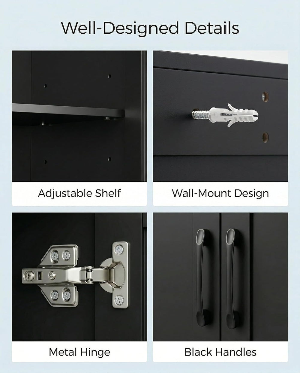 Wall Cabinet with Adjustable Shelves, Laundry Room Cabinet with 4 Doors, Kitc...