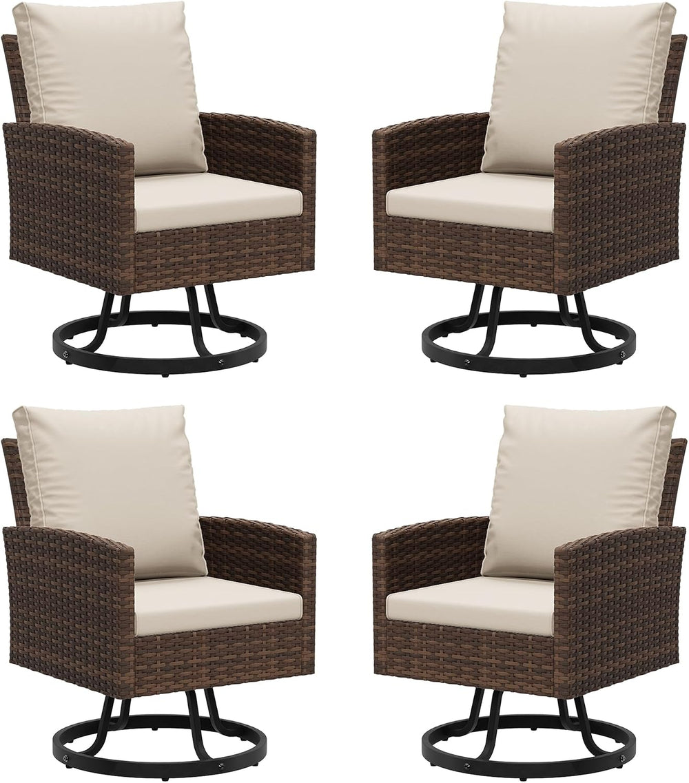 Wicker Patio Chairs Set of 4,Khaki Outdoor Swivel Chairs with Cushions