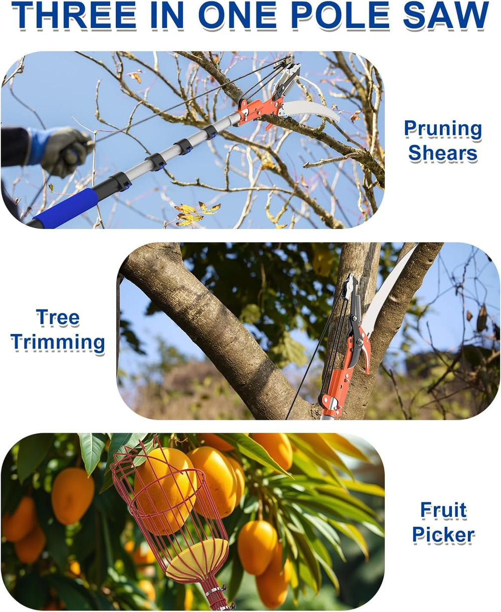26FT Reach Pole Saw, Telescoping Tree Trimmer with 5-20FT Extension Pole, Sha...