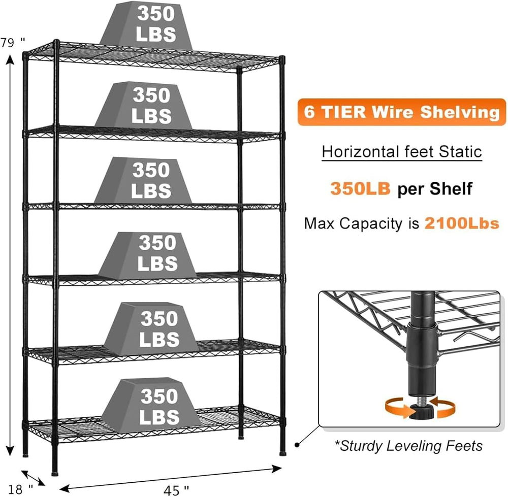 6-Tier Storage Shelves, Heavy Duty Metal Shelving Unit with Wheels | Rust-Res...