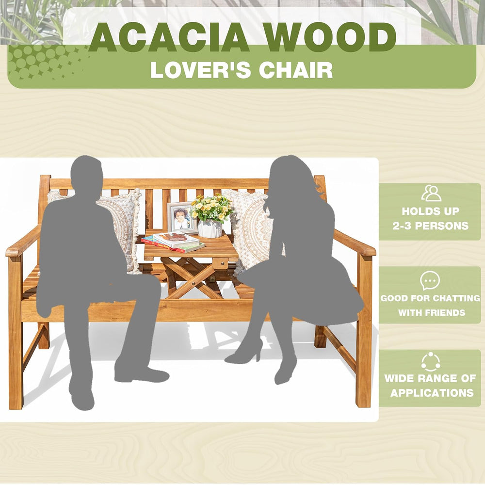 Greesum Patio Loveseat Acacia Furniture Conversation Set w/Foldable Small Tab...