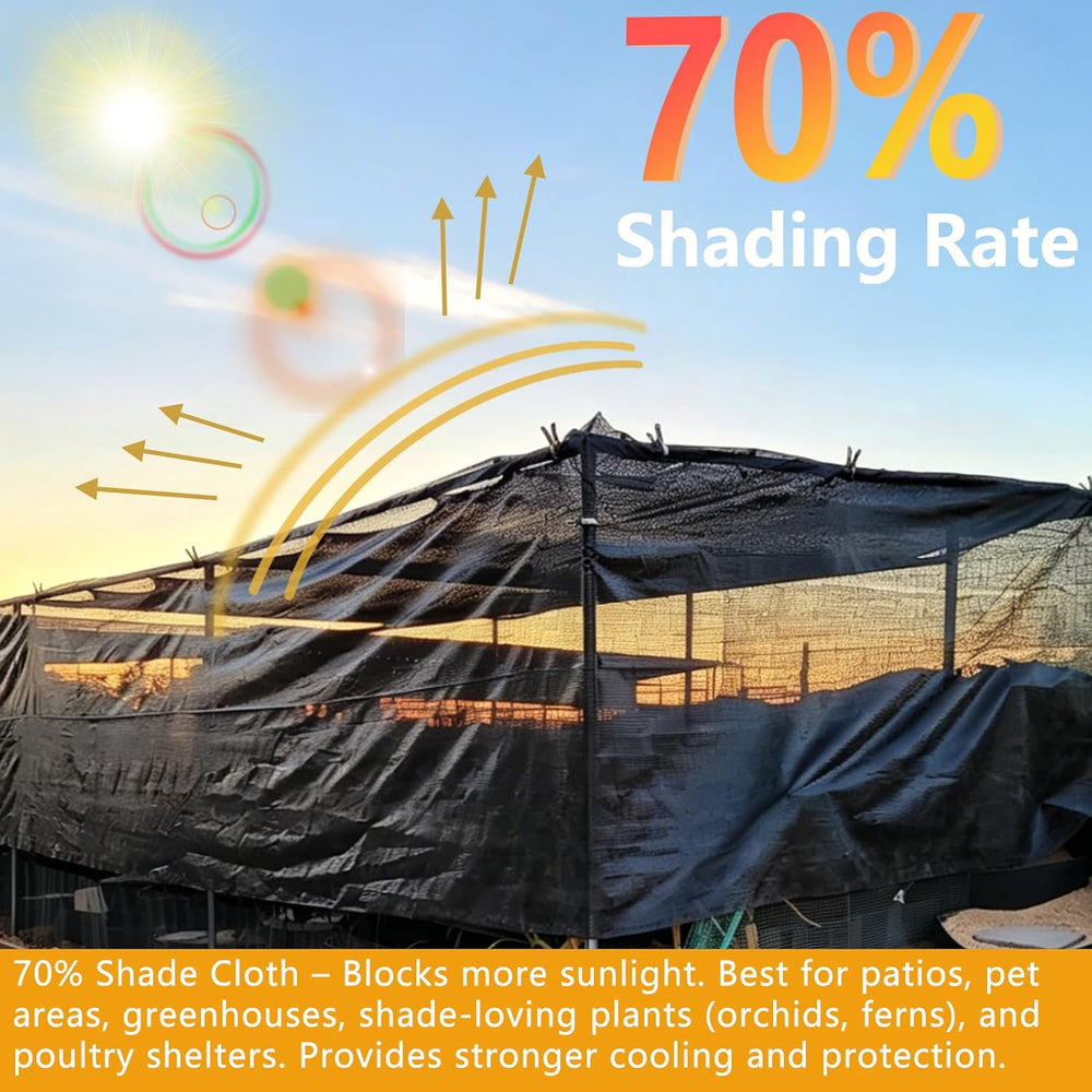 POYEE 70% Black Shade Cloth Roll 6x100 ft