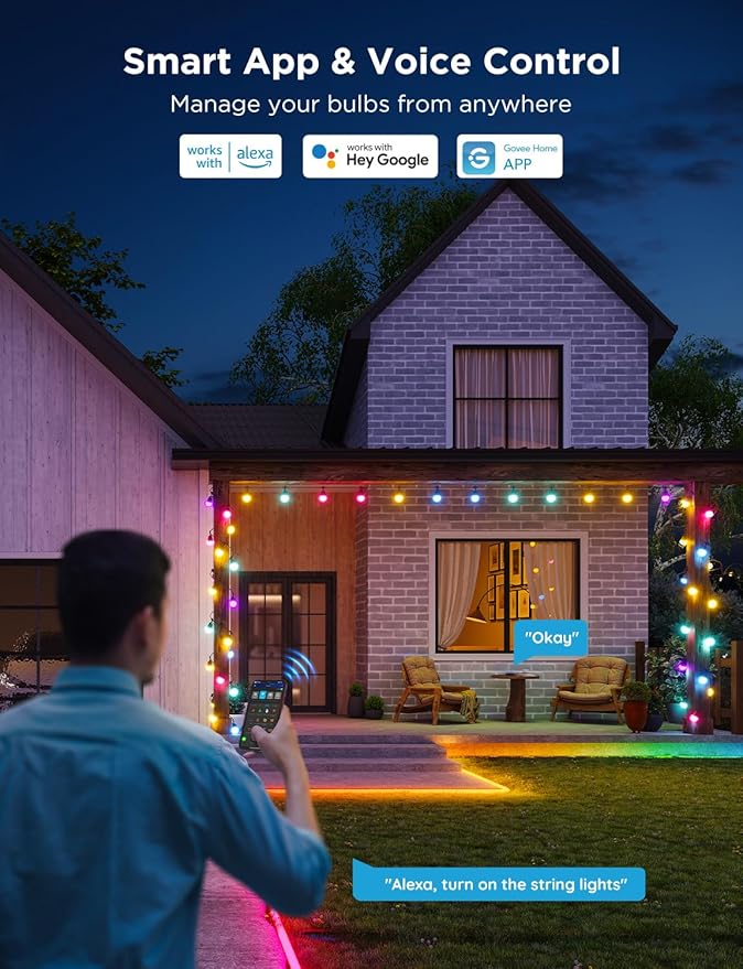 Govee Smart Outdoor String Lights 2, 96ft RGBIC Outdoor Lights with Dimmable ...