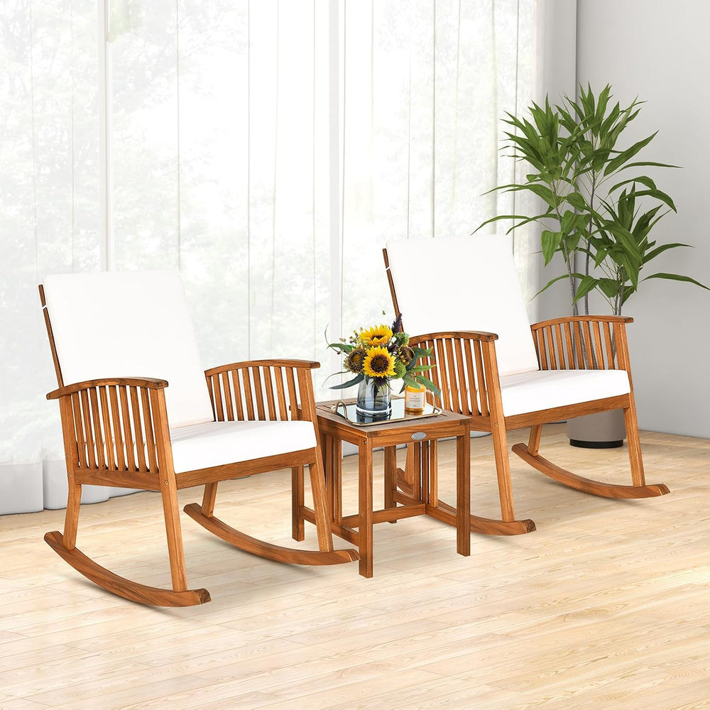Tangkula 3-Piece Outdoor Rocking Bistro Set with Coffee Table & Cushions