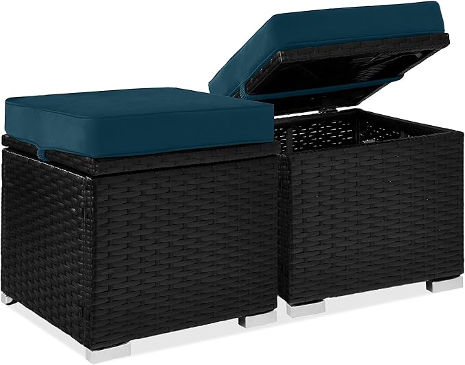 Best Choice Products Set of 2 Wicker Ottomans, Multipurpose Outdoor Furniture...