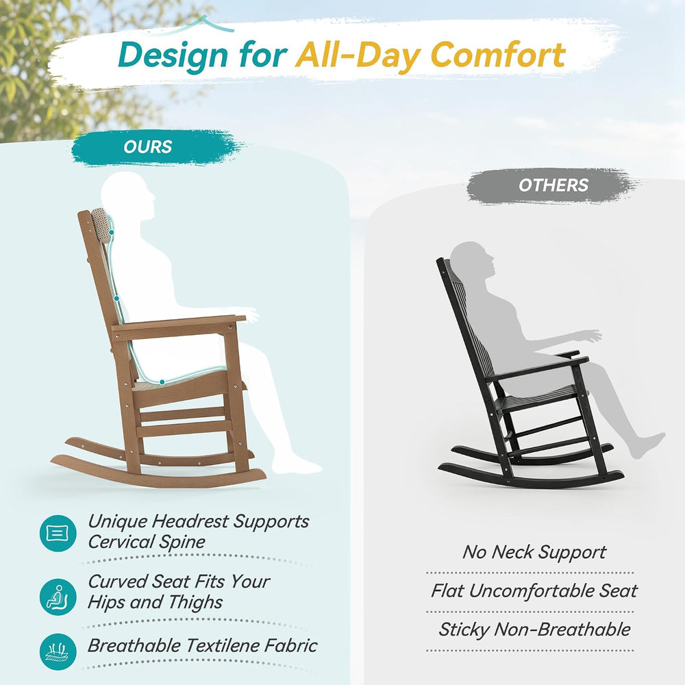 Outdoor Rocking Chair Set of 2 with Removable Headrest, HDPE All-Weather Rock...