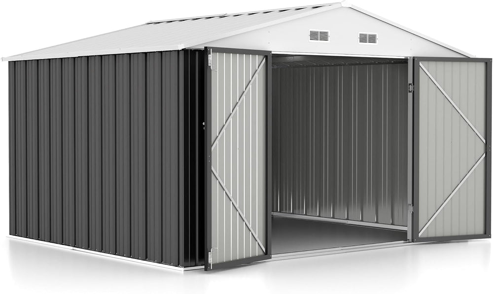 GUNJI 10 x 8 FT Shed Outdoor Storage Shed Metal Garden Shed with Lockable Doo...