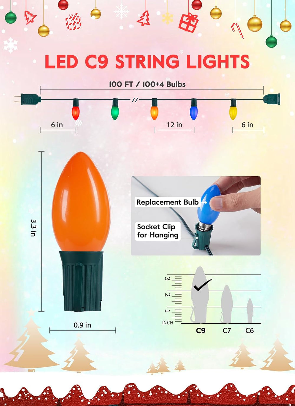 Vintage Christmas Lights Outdoor, 100Ft C9 String Lights with 100 LED Bulbs |...