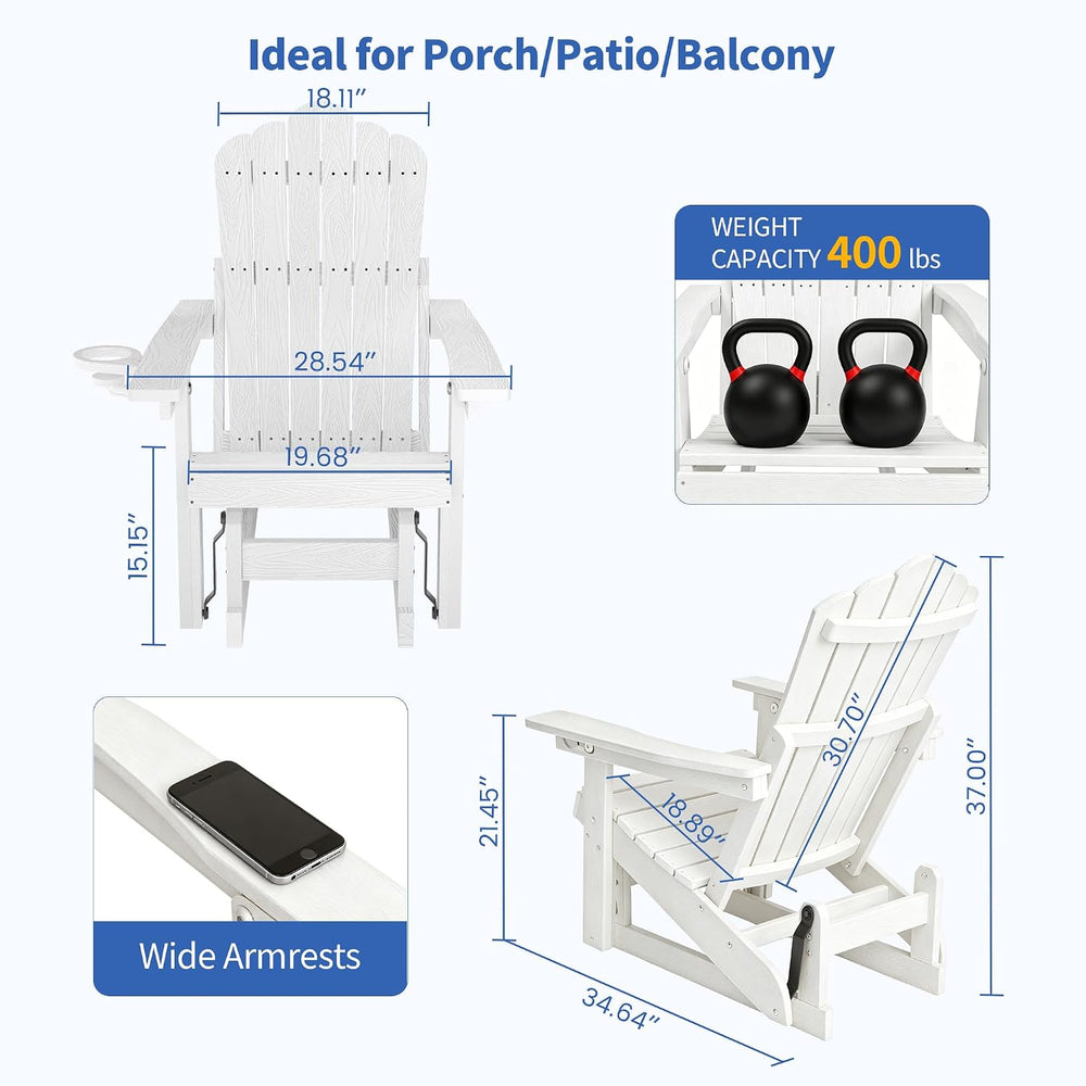HDPE Adirondack Glider Chair,3-Position Adjustable Backrest Patio Glider