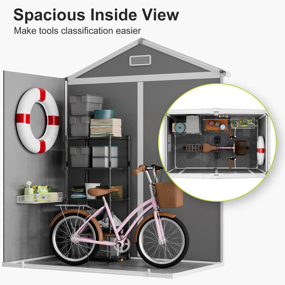 6x3 FT Resin Outdoor Storage Shed with Floor Door Window, Plastic Sheds