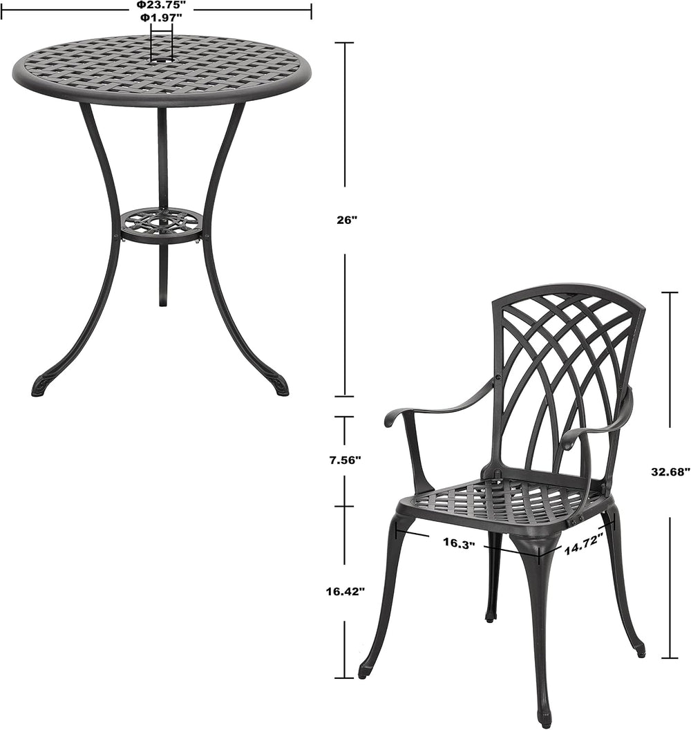 NUU GARDEN Patio Bistro Sets 3 Piece Cast Aluminum Bistro Table and Chairs Se...