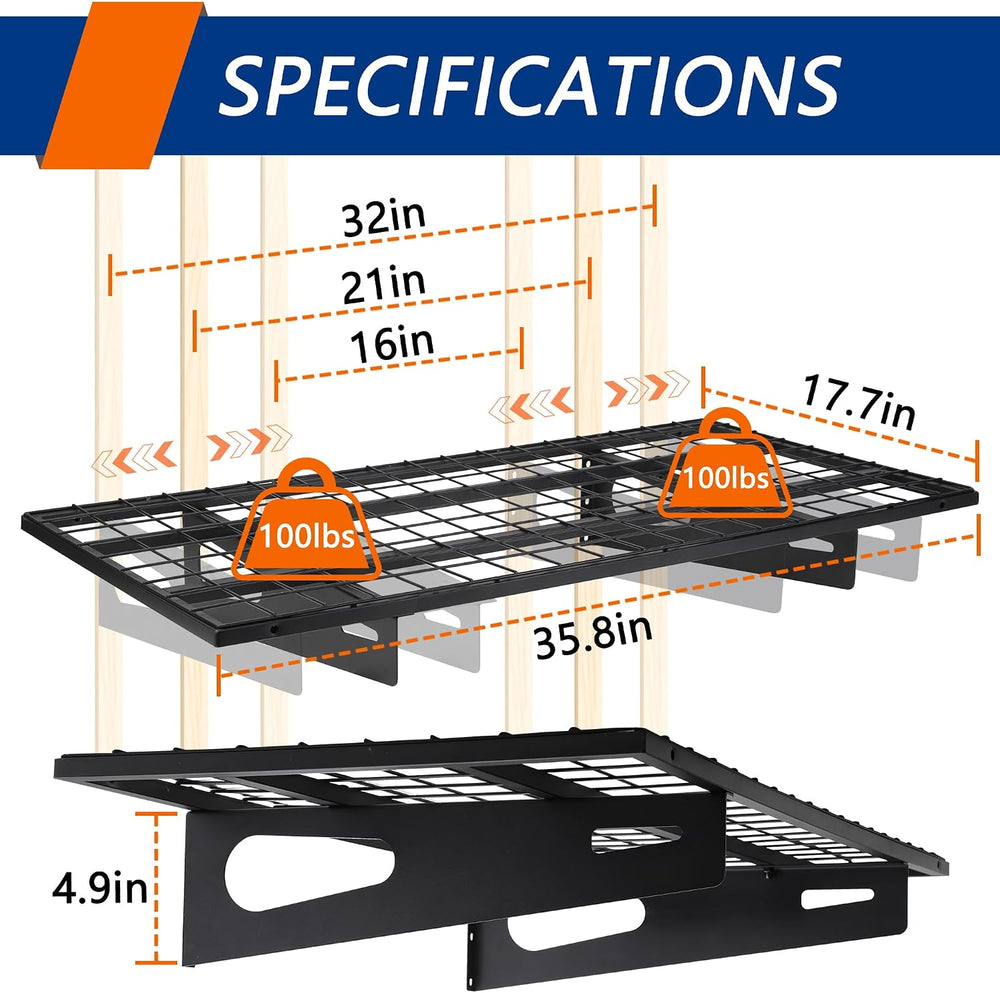 Soywey 2-Pack 1.5x3FT Garage Shelving 17.7-inch-by-35.8-inch Wall Shelf Garag...