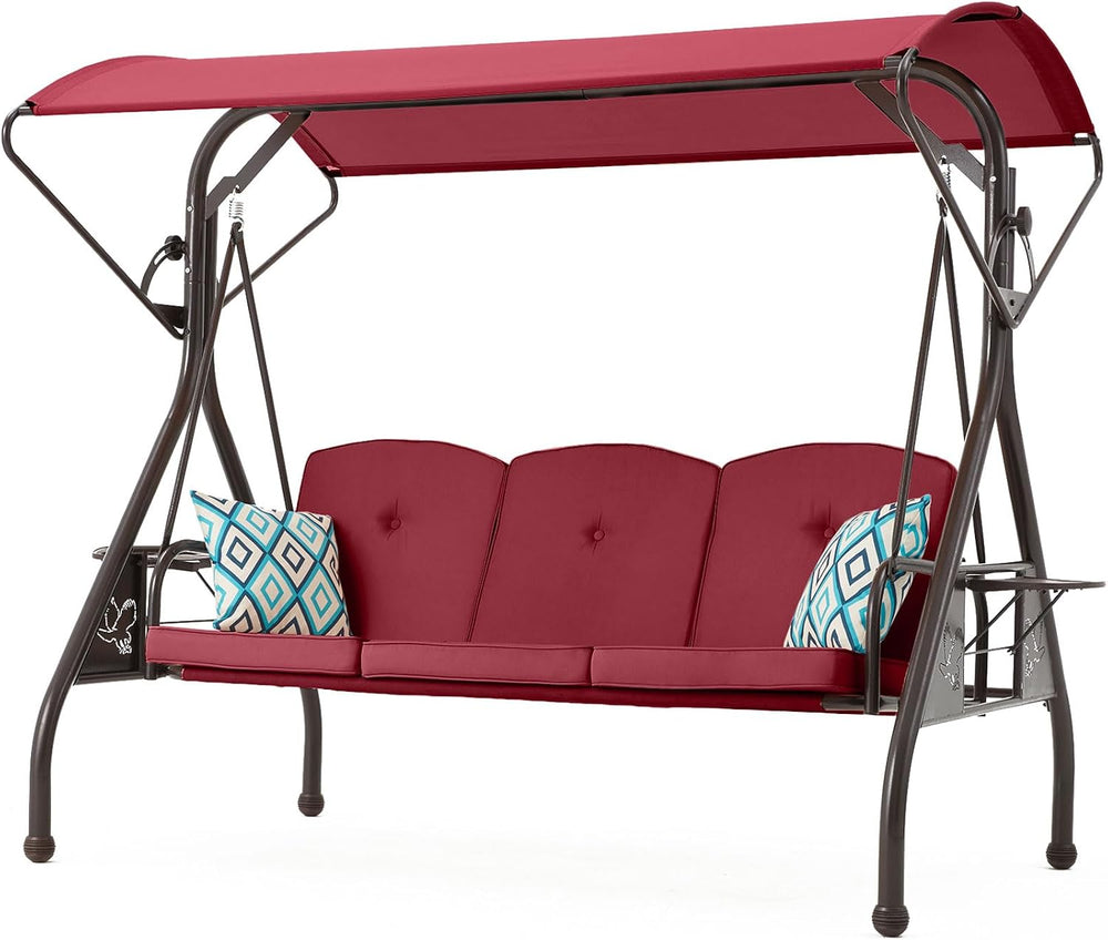 ZZW 800LBS Patio Swing with Canopy 3 Seat Outdoor Porch Swing with Stand w/Cu...