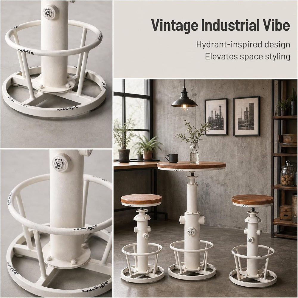 Topower 3 Piece Pub bar Set Retro Industrial Round bar Table and Stools for 2...